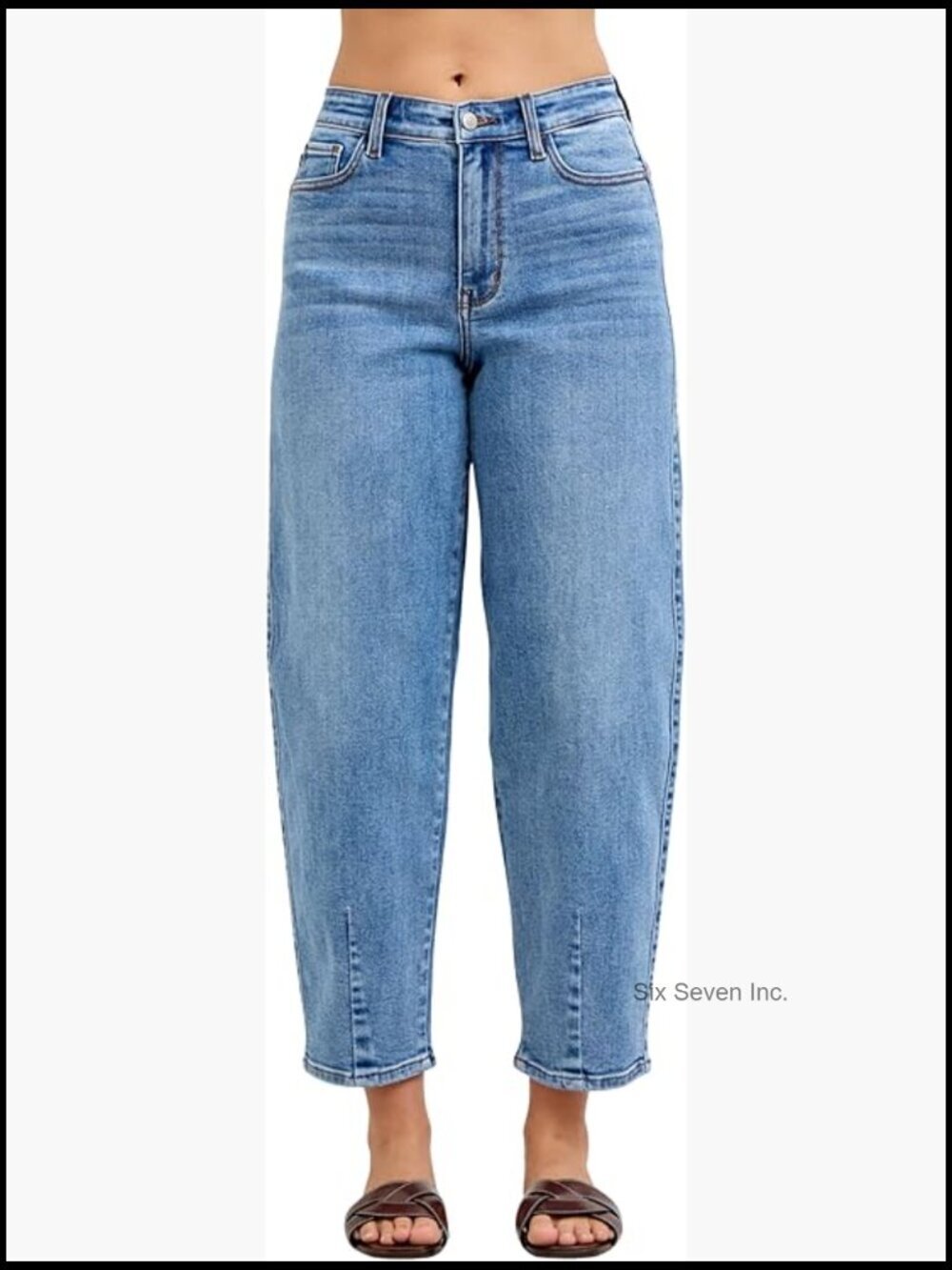 High Waist Barrel Leg Jeans with Front Darts & Back Yoke